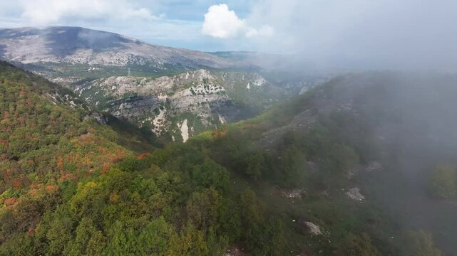 Drone video of Col de Vence in south of France in the clouds