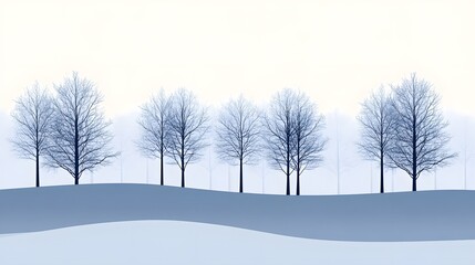 Silhouetted Trees Against a Misty, Blue Winter Landscape