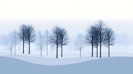 Silhouetted Trees in a Foggy Winter Landscape