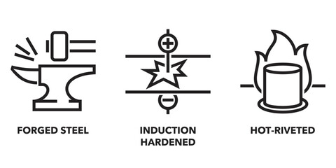 Forged steel, Fully precision, Rust resist - icons in bold line