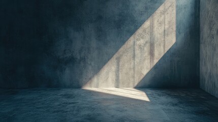 Dark and light concrete room corner illuminated by soft light, creating a harmonious blend of textures and tones. This photo offers an inviting atmosphere with ample copy space.