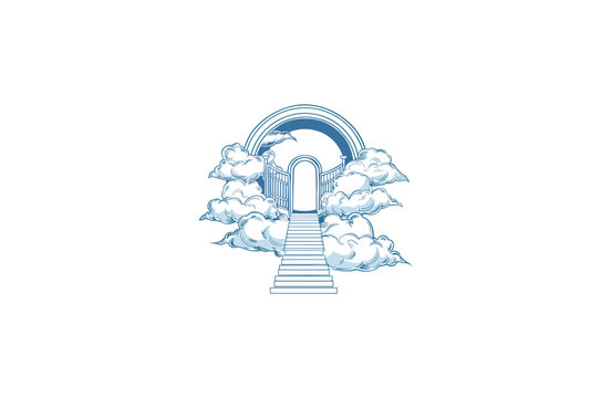 Gates and stairs above cloud logo design vector