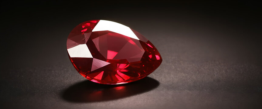 a red ruby diamond polished gemstone on red background	
