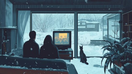 Winter interior of a house illustration