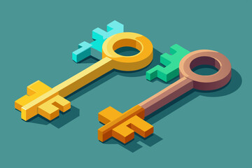 three keys vector art illustration
