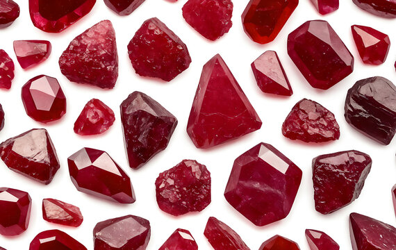 raw ruby gemstone on white background	
