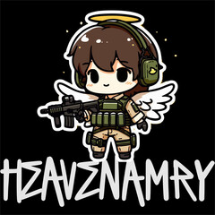 Illustrator sticker vector of Angel with tactical vest and hold a weapon