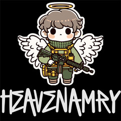 Illustrator sticker vector of Angel with tactical vest and hold a weapon