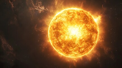 Fototapeta premium A Fiery Star With Glowing Flames In Space