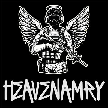 Illustrator sticker vector of Angel with tactical vest and hold a weapon