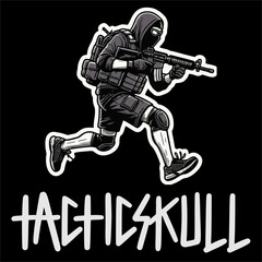 Illustration sticker vector of People wear tactical vest combat with weapon 