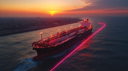Ship Unloading at Dock Under Harsh Midday Sunlight