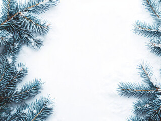Obraz premium Festive Border with Snowy Pine Branches