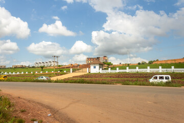 Real Estate Development with Construction Site and Modern Housing Under Cloudy Sky