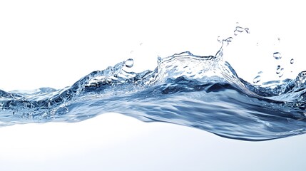 Blue Water Splash and Wave with Droplets Isolated on White Background