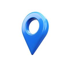 A bright blue 3D location pin icon isolated on a transparent background.