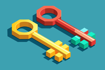 three keys vector art illustration
