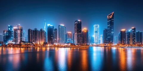 Fototapeta premium Futuristic City with Seamless Architecture and Vibrant Skies: A Vision of Tomorrow's Urban Landscape