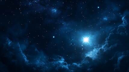 Fototapeta premium Star shines in dark sky, vast solitude, soft glowing ambiance. AI generated