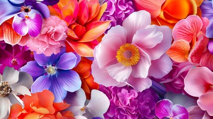 Fototapeta premium Elegant floral composition in an assortment of colors, mixing geometric and organic shapes to create a lively, seamless background.