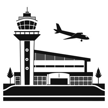silhouette airport vector on white background
