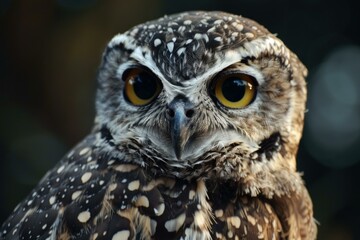 Fototapeta premium Majestic owl is staring intensely with its piercing yellow eyes in a captivating portrait