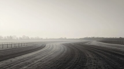 Fototapeta premium Empty Horse Race Track in Foggy Morning