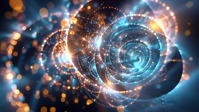 A digital animation depicting the transformation and evolution of eight particles within an octet set to a mesmerizing soundtrack.