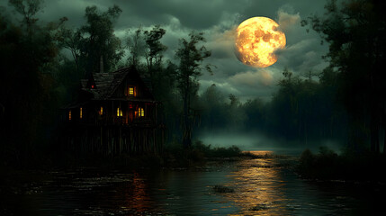 Mysterious Swamp House Illustration