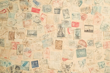 Obraz premium Travel texture in the form of stamps in passport