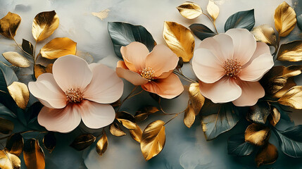 Golden Leaves and Delicate Flowers Illustration