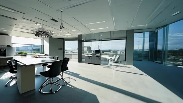 Contemporary modern office space showcasing an empty office designed for creativity and collaboration