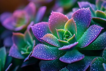 Close-up Succulent in Soft Morning Light - A Study in Purple and Blue Hues