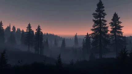 Fototapete Wald im Nebel A forest at dusk with a foggy mist  © liliyabatyrova