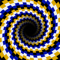 Eye-catching round frame of stripes on tiled walls. Psychedelic background design. Optical illusion of moving pattern.