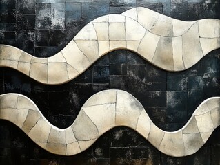 Obraz premium Bold Geometric Waves, striking black and white design featuring dynamic wavy lines with a contemporary twist, ideal for modern aesthetics.