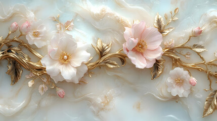 Floral 3D Illustration on Marble Background