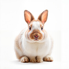 Obraz premium Beautiful white rabbit close-up on white background, Al Generation