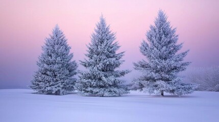 Fototapeta premium Snowy Landscape with Frosty Trees at Dusk