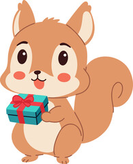 Adorable Squirrel Holding Gift Box Cartoon Cute Holiday Present