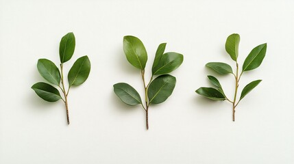 Green Leaves on White Background: A Minimalist Nature Photograph