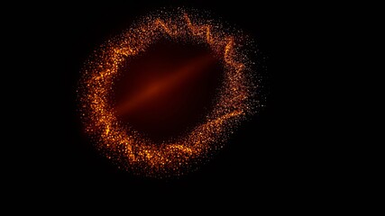 A shimmering ring of golden particles dances on a pitch black canvas, creating a captivating illusion of a celestial halo.