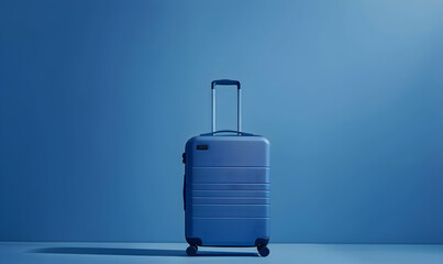 Obraz premium Minimalist plain blue background for product photography, with just one object of luggage as the highlight