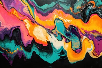 A psychedelic art piece featuring bright, swirling colors and abstract shapes.