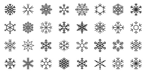 Snowflake icons. Set of snowflake silhouette. Christmas snowflake icons isolated. Vector snowflake signs