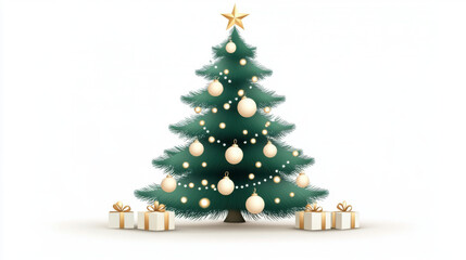 Naklejka premium Christmas winter and holidays, beautifully decorated Christmas tree with ornaments and lights, surrounded by wrapped gifts, creating festive and joyful atmosphere