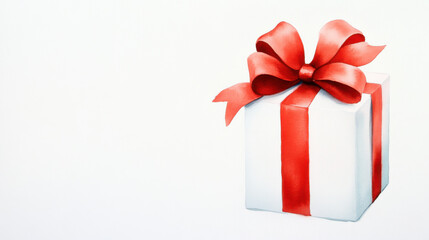 Obraz premium Christmas winter and holidays, beautifully wrapped gift box with red ribbon and bow, perfect for celebrations and special occasions