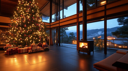 Fototapeta premium 和の趣ある温泉旅館のクリスマスロビー