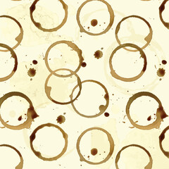 Vector cup traces and spots. Seamless pattern with Coffee stains illustration on white background isolated. Splash and blots grunge design