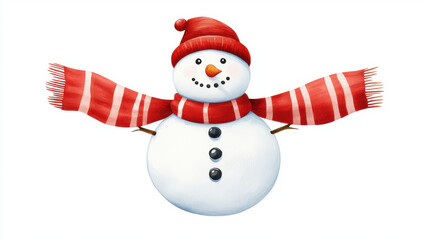 Christmas winter and holidays, cheerful snowman wearing red scarf and hat, with carrot nose and button eyes, brings festive winter spirit